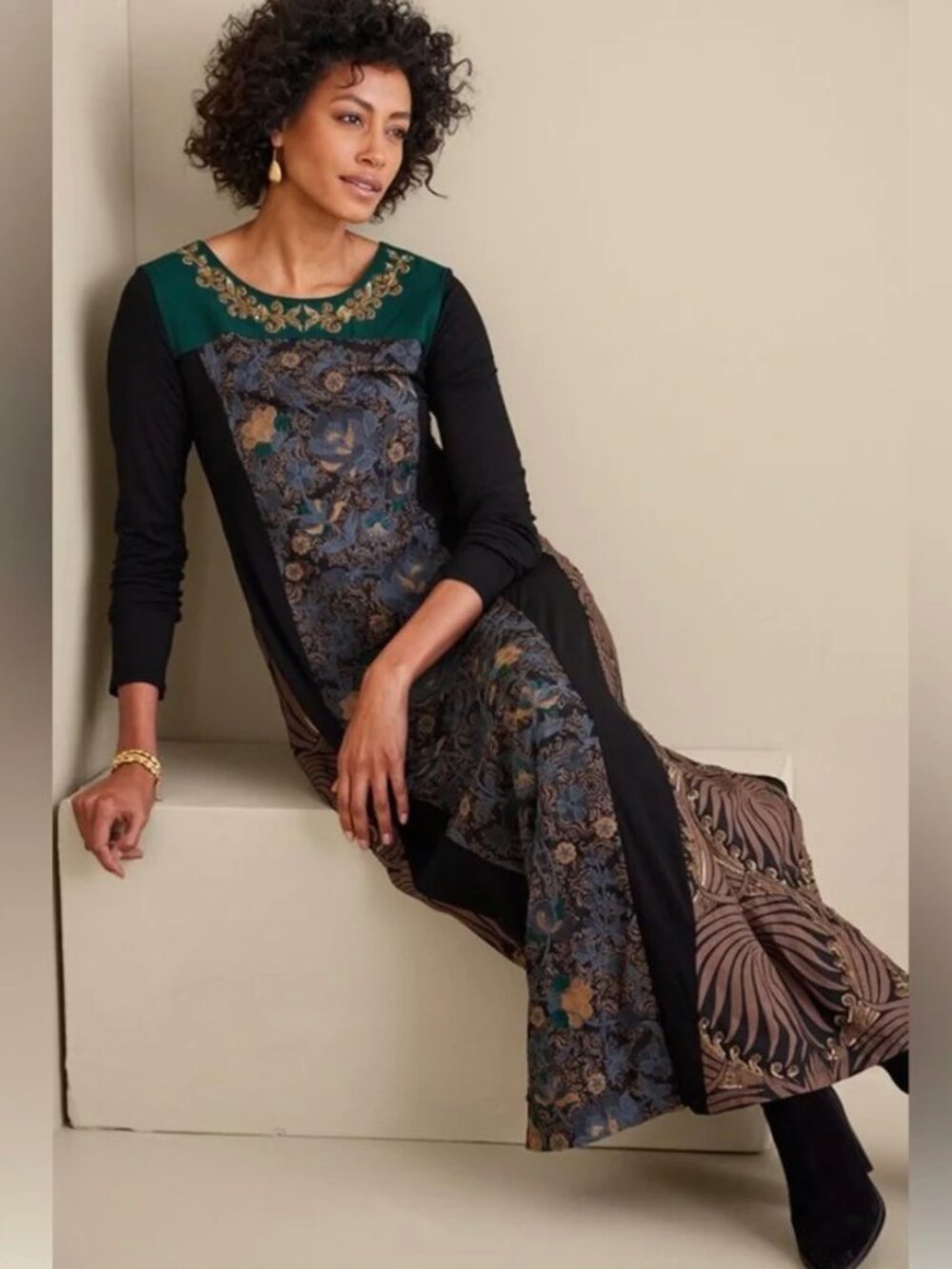Soft Surroundings Icon Sultana Embroidered Sequin Maxi Dress Whimsigoth Petite L